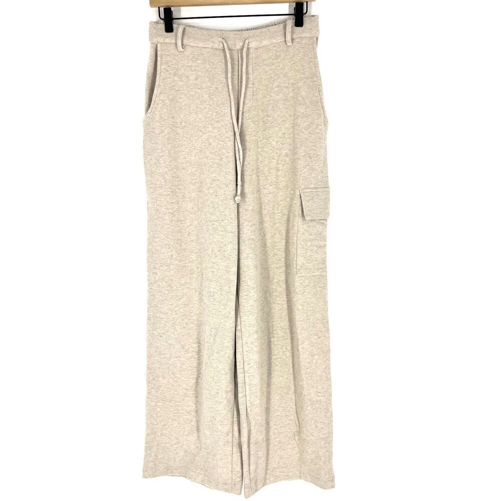 Donni Sweater Pants Size Small Women Oatmeal Cargo Wide Leg Pull On Quiet Luxury